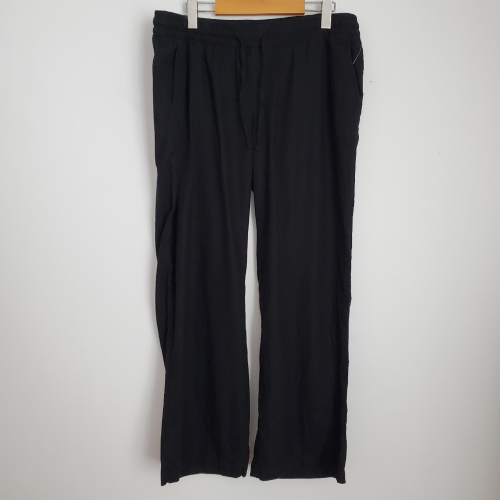 Black Linen Blend Wide Leg Pants Size Large Petite